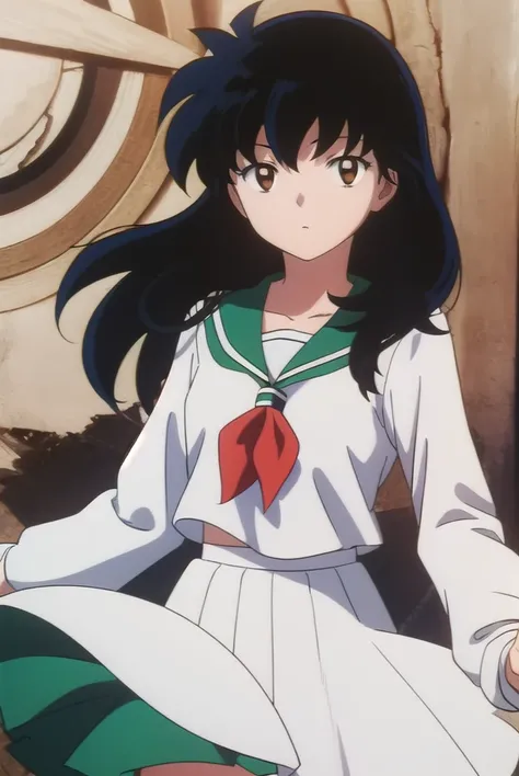 kagomehigurashi, <lora:kagome higurashi anime s4-lora-nochekaiser:1>,
kagome higurashi, long hair, (black hair:1.5), retro artstyle, (brown eyes:1.5),
BREAK skirt, shirt, long sleeves, school uniform, white shirt, pleated skirt, serafuku, sailor collar, ne...