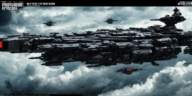 star battleship,Prometheus uchuu senkan yamato,Integrity,realistic,mecha,science_fiction,machinery,8k,laser,laser sight,<lora:zhanjian:0.7>,military_vehicle,no_humans,cloudy_sky,dark clouds,(There was a lot of gunfire in the battle of high-altitude fighter...