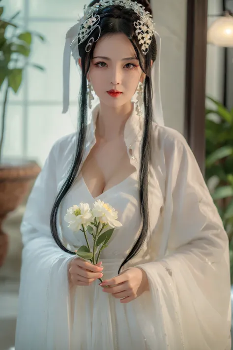 masterpiece,best quality,best quality,Amazing,beautiful detailed,The morning of green courtyard with flourishing flowers and plants in spring,eyes,1girl,finely detail,Depth of field,extremely detailed CG unity 8k wallpaper,bainv,black_hair,water,red_lips,s...