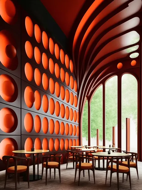 National red,table,no humans,scenery,chair,english text,indoors,orange theme,HDR,UHD,8K,best quality,<lora:Nationalred:1>,