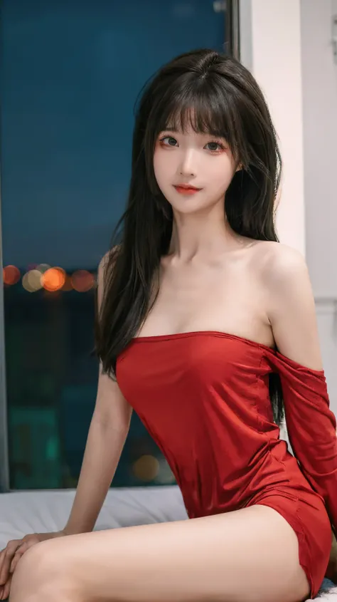 best quality,HDR,UHD,8K,Vivid Colors,solo,photo_(medium),pov,cute & girly,(1girl:1.4),(night:1.4),(looking at viewer:1.4),(sitting:1.3),<lora:rc32:0.75>,rc,bare shoulders,red towel,<lora:momo:0.85>,