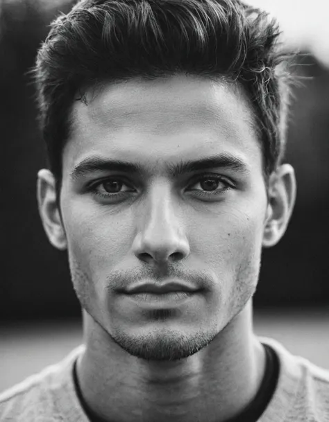 b&w, instagram photo, portrait photo of man, 28 y.o, perfect face, natural skin, film grain