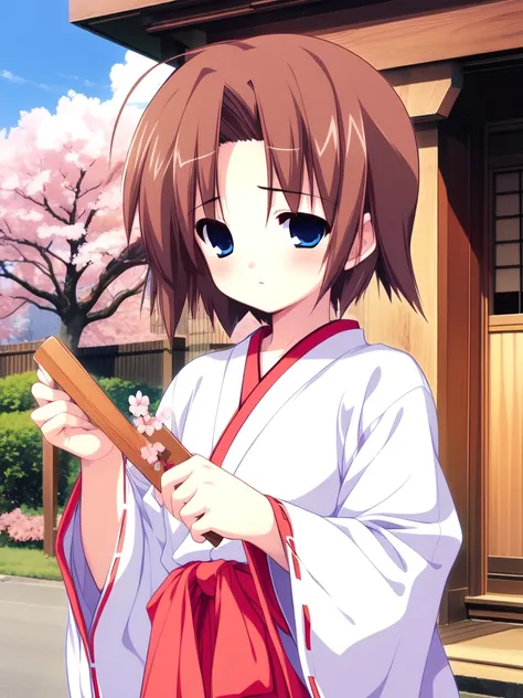 <lora:Shiki_Akimi:0.8> shikiakimi, 1boy, soro, blue eyes, brown hair, short hair,japanese white clothes, miko, red hakama, shrine, cherry blossom,
masterpiece, high quality, very_high_resolution, large_filesize, full color,