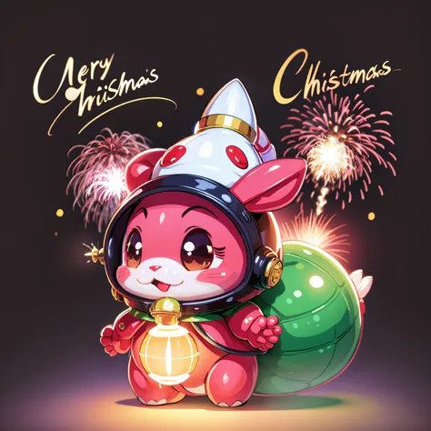 merrychristmas, <lora:merrychristmas-000021:0.8>
bubble  bobble, rabbit, dragons hat, dragons skin, fireworks, open mouth, solo, no humans, smile, black eyes, standing, black background, blush, lantern, aerial fireworks, full body