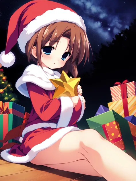 <lora:Shiki_Akimi:0.8> shikiakimi, 1boy, soro, blue eyes, brown hair, short hair,
Christmas, SantaClaus, hat, night, starry sky, sitting,
masterpiece, high quality, very_high_resolution, large_filesize, full color,