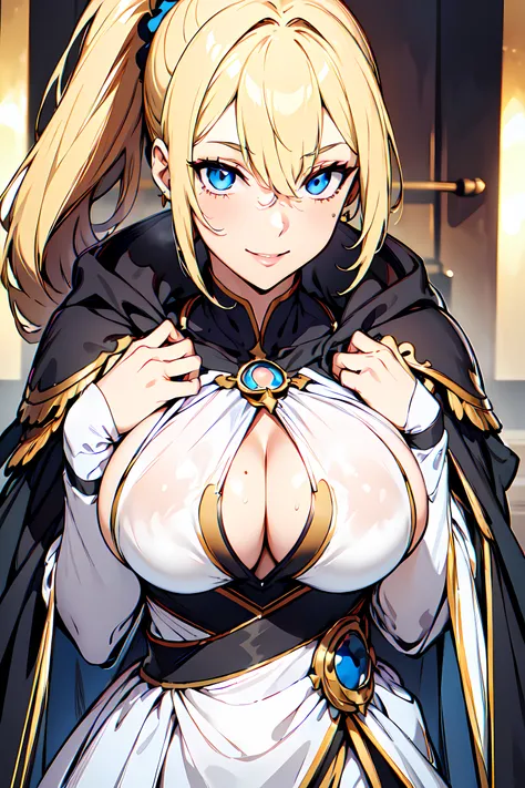 masterpiece,best quality,
1girl,big breasts, waist ,slender,
<lora:Character_ort_lowellmina_geniusprince_v0.5:0.6>
lowellmina, 
high ponytail, scrunchie, (sidelock:1.1),v-shaped eyeblows, smile
dress, cape,jewelry,
watching at viewer, 
<lora:Style_hews_sty...