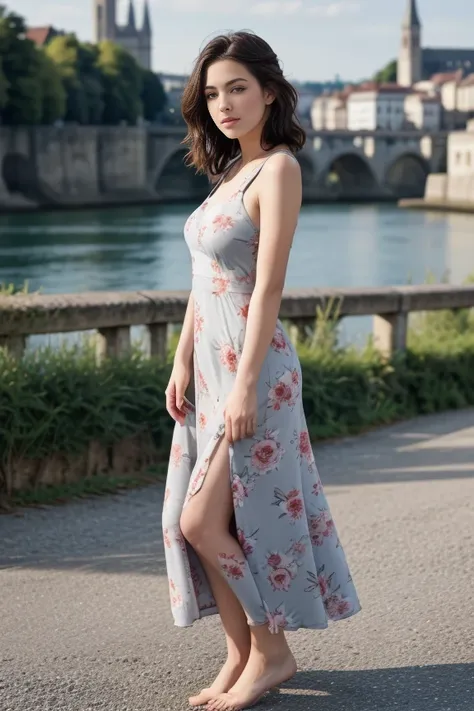 1woman, cute, beautiful, realistic, scenic view from europe, full body shot
<lora:floral_print_long_dress_by_stable_yogi:1> gray...