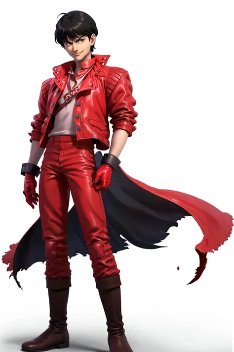 masterpiece, best quality, solo, 1boy, looking at viewer, smirk, male focus, <lora:Smash-Ult-RendersV2_Fp:1>,simple background, full body, white background, <lora:akira_kaneda-11:0.9> kaneda shotaro, red jacket, red gloves, red pants, boots