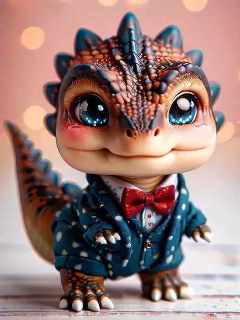 ral-smoldino, a cute male dinosaur with a blue suit with dots and a red bow <lora:ral-smoldino:1>