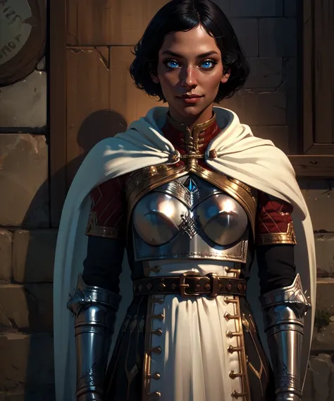 mercedes,blue eyes,black hair,smile,
white cape,armor,chestplate,dress,belt,
standing,upper body,
kingdom,mornings,wall,
(insanely detailed, beautiful detailed face,beautiful detailed eyes, masterpiece, best quality),<lora:mercedes-12DDv12:0.8>,