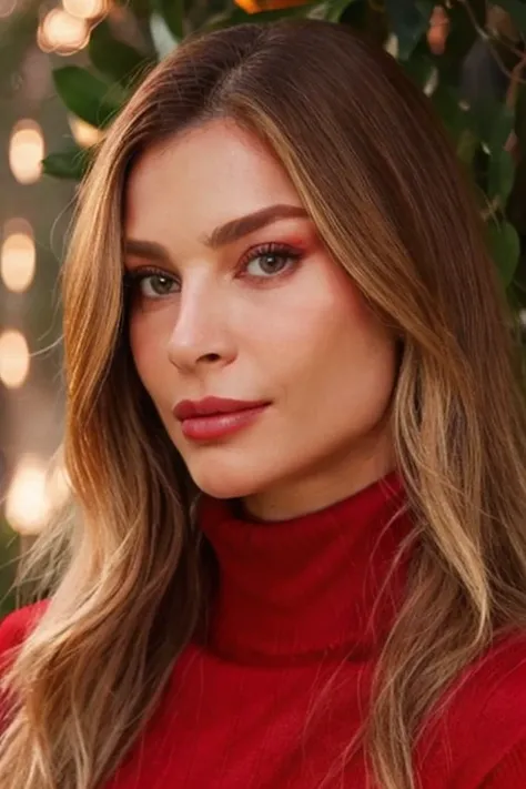 Photo of gr4z1m4ss4f3r4 woman, detailed face, (light bokeh)+, red turtleneck blouse