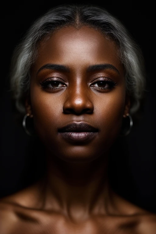 PA7_Photo_v3,  PA7_Human-Likeness, a middle aged woman, grey hair, beard, (dark skin:1.5), smirk, black background
 PA7_Portrait-ECU