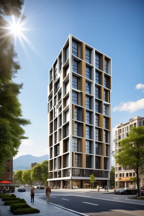 <lora:JJsBuilding_Apartment_V2:.7>, masterpiece , best quality, ((Apartment)),
outdoors, sky, day, cloud, tree, blue sky,  ground vehicle, building, scenery, road, lamppost, real world location, bench, lounge chair, balcony, door,entrance,ivy, beam,column,...