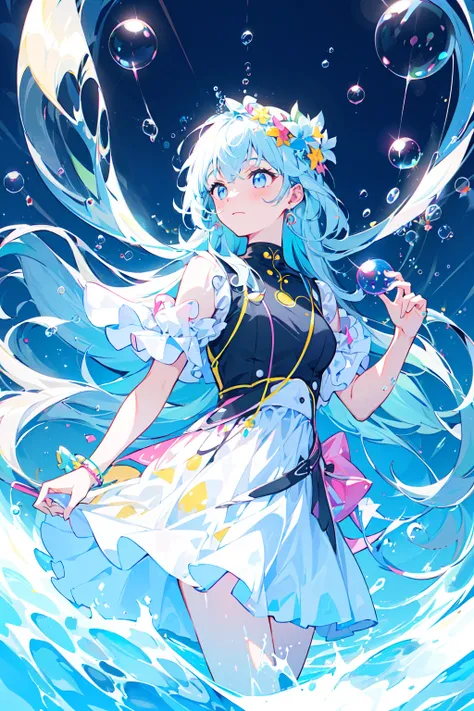 ((colorful bubble)),(floating),detailed light,1girl,