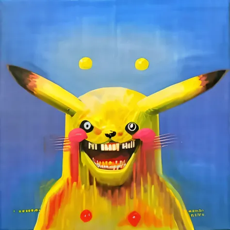 painting of Pikachu, Condoesque, scary Pikachu with split mouth, Condoesque <lora:condoesque:1.6>