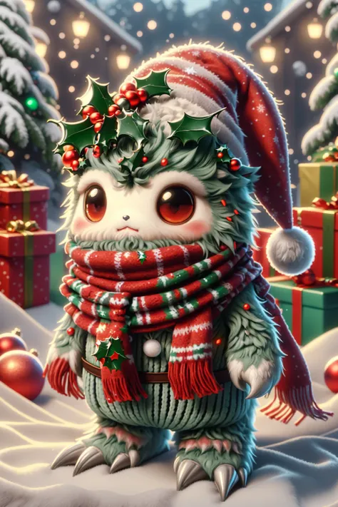 ral-chrcrts, a furry animal wearing a christmas hat and scarf <lora:ral-chrcrts-sd15:1>