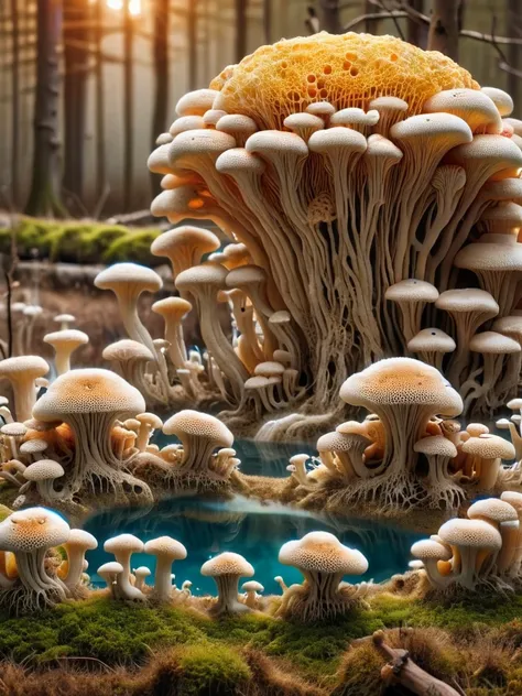scifi, Psychedelic ,Mycelia,spongy, (hotspring:1.2) <lora:ral-mycelium-sdxl:1> ral-mycelium