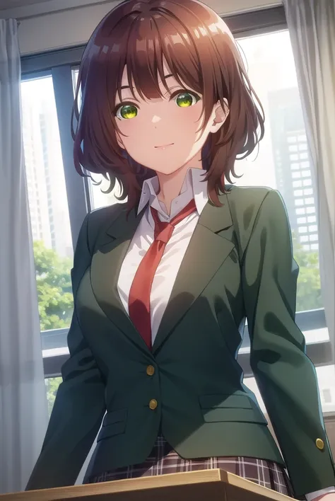 aoihinami, <lora:aoi hinami s1-lora-nochekaiser:1>,
aoi hinami, short hair, bangs, brown hair, (green eyes:1.5), smile,
BREAK skirt, shirt, long sleeves, school uniform, jacket, white shirt, pleated skirt, necktie, collared shirt, plaid, plaid skirt, blaze...