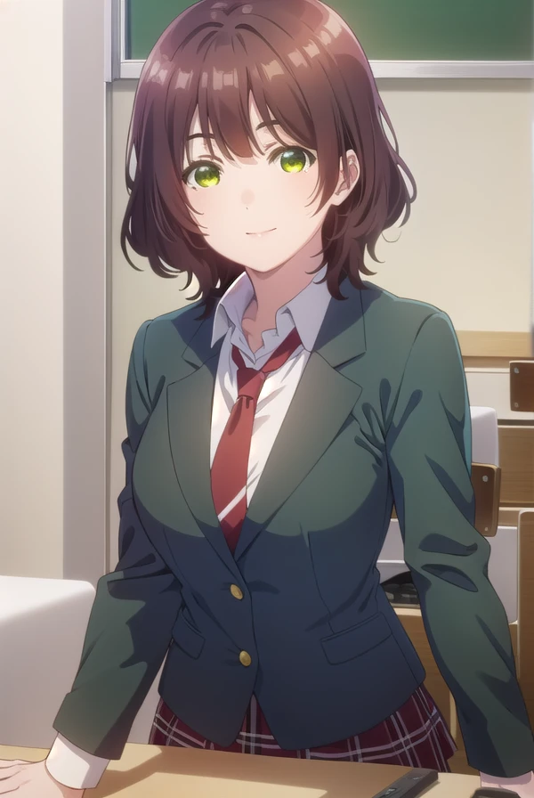aoihinami, <lora:aoi hinami s1-lora-nochekaiser:1>,
aoi hinami, short hair, bangs, brown hair, (green eyes:1.5), smile,
BREAK skirt, shirt, long sleeves, school uniform, jacket, white shirt, pleated skirt, necktie, collared shirt, plaid, plaid skirt, blaze...