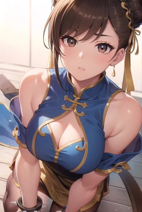 chunli, <lora:chun li v2-lora-nochekaiser:1>,
chun li, (brown eyes:1.7), brown hair, (bun cover:1.5), double bun, eyeliner, hair bun, lipstick, makeup, pink lips,
BREAK blue dress, boots, bracelet, brown pantyhose, china dress, chinese clothes, cross-laced...
