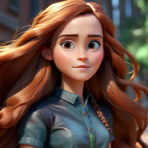 pixar animation of a woman with long shiny hair, skin texture visible, high res, high quality  <lora:emwatson_xl_1_standard_merg...