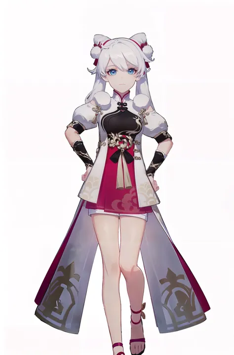 8k, best quality, masterpiece, (ultra-detailed:1.1), (high detailed skin),
(full body:1.2), white background, standing, looking at viewer, (solo:1.4), hand on hip,
<lora:xuetu-yz-v100:0.8:lbw=OUTALL>, xuetu, blue eyes, white hair, chinese clothes, double...