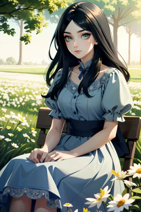 ((ultra detailed, masterpiece, best quality))
<lora:AliceMadness:0.8>
AliceMadness, 1girl, solo, long hair, black hair, green eyes, Amidst a field of daisies, bohemian-inspired maxi dress, warm sunlight filtering through, sitting with a bouquet and a seren...