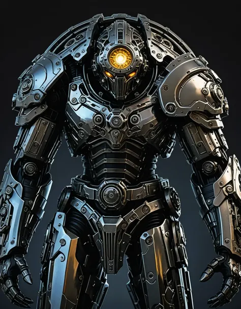 Gears turn, eyes aglow, Silent watcher in the night, Metallic sentinel