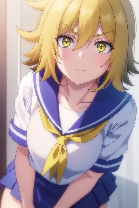 uraraurakata, <lora:urara urakata s1-lora-nochekaiser:1>,
urara urakata, short hair, blonde hair, ahoge, (yellow eyes:1.5),
BREAK skirt, school uniform, ahoge, pleated skirt, shoes, serafuku, socks, blue skirt, neckerchief, white socks,
BREAK indoors, clas...