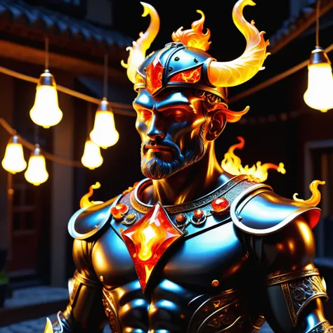 hyper detailed masterpiece, dynamic, awesome quality,DonMF1r3XL firey,buring,blazing,flaming female male legal age pear-shaped, greek, dark brown eyes, upswept ears, fleshy nose,  blunt jaw,    well-defined collar bone,  , light black (soft black) top knot...