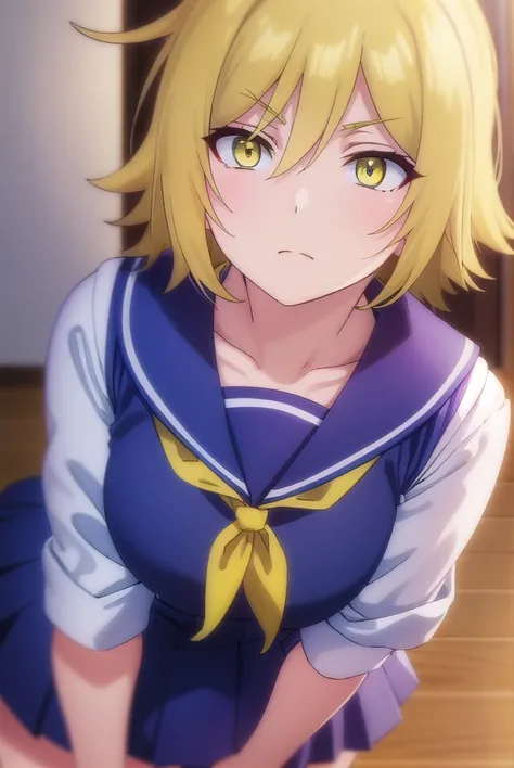 uraraurakata, <lora:urara urakata s1-lora-nochekaiser:1>,
urara urakata, short hair, blonde hair, ahoge, (yellow eyes:1.5),
BREAK skirt, school uniform, ahoge, pleated skirt, shoes, serafuku, socks, blue skirt, neckerchief, white socks,
BREAK indoors, clas...