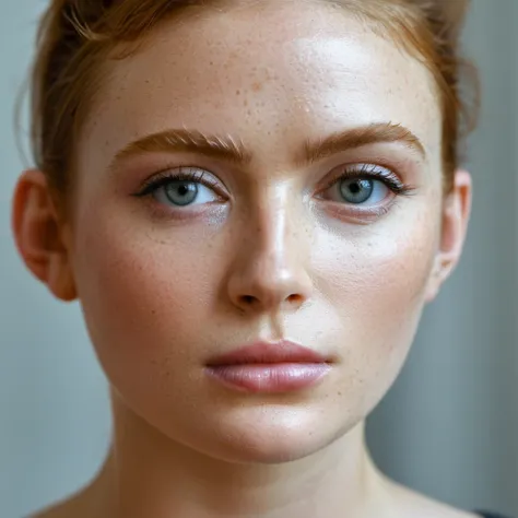 Half body Portrait Photograph of a woman with glossy lips, skin texture visible, highest quality, Nikon P1000, 135mm, f 2.8, (symmetric:0.4), looking at the camera, <lora:sasink_xl_1_standard_merged_30_35_72_05_02_04:1>,