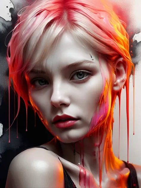 8k, RGB, HDR, oil paints, watercolors, bright saturated colors, Anna Razumovskaya, Jarek Kubicki, Aleksi Brilo, Darek Zabrotsky, Sakimichan, Loisch, Aminola Rezai, photo RAW, black, dark red, close-up, Portrait of Heloise, Mixed media collage. text with th...