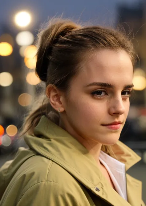 <lora:emwts-long hair-medium length hair-brown hair-smile-collected hair21:1> emwts, brown hair,ponytail,close-up,canon powershot,extreme dof,wearing parka,city street,bokeh,soft lighting,masterpiece,(nighttime:1.3) ,<lora:add_detail:1> (add_detail:1.3)