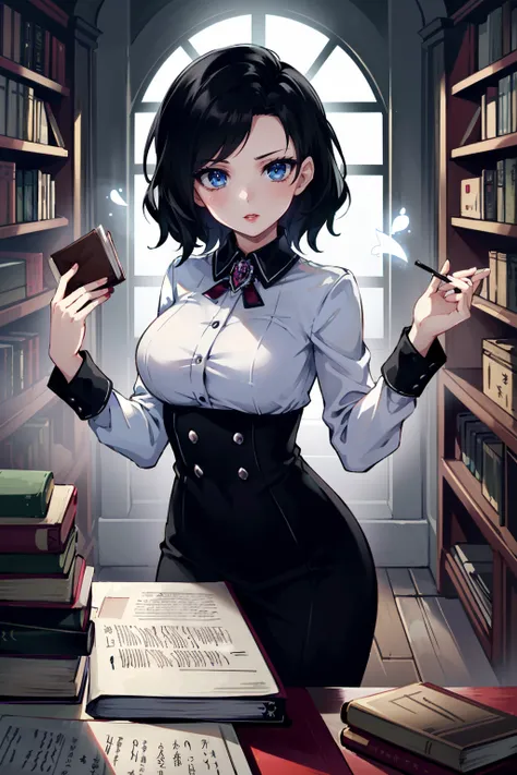 ((ultra detailed, masterpiece, best quality))
<lora:BioshockBurialElizabeth:0.9>
BioshockBurialElizabeth, 1girl, solo, black hair, blue eyes, red lipstick, inside a mystical library with floating books, unraveling ancient scrolls and secrets