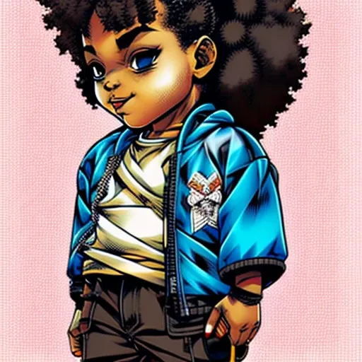 evang style Black man with box braids, wrinkled white T-shirt, baggie, blue jeans, and a zip up sweatshirt, vector art by Yusuke Murata