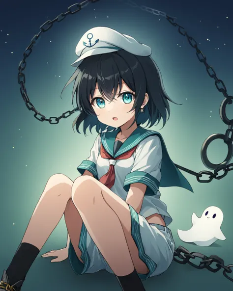 murasa minamitsu,1girl, solo, chain, sailor, ghost, anchor, open_mouth, hitodama, sailor_hat, shorts, sitting
<lora:murasa_minamitsu_image2637_2023-12-20-000008:1>,star-shaped_pupils,symbol-shaped_pupils,. gorgeous,key visual, vibrant, studio anime,award-w...
