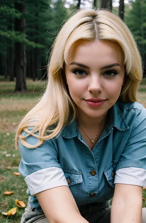 MarieWithDDss-3200 outside, mountains, trees,, analog film photo close up, beautiful woman posing, ripped jeans and checkered shirt, cute look, perfect eyes, faded film, desaturated, 35mm photo, grainy, vignette, vintage, Kodachrome, Lomography, stained, h...