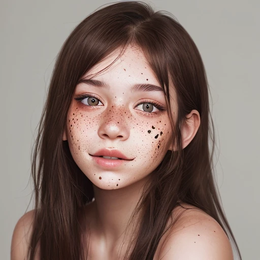 A pretty girl with freckles all over her face.
