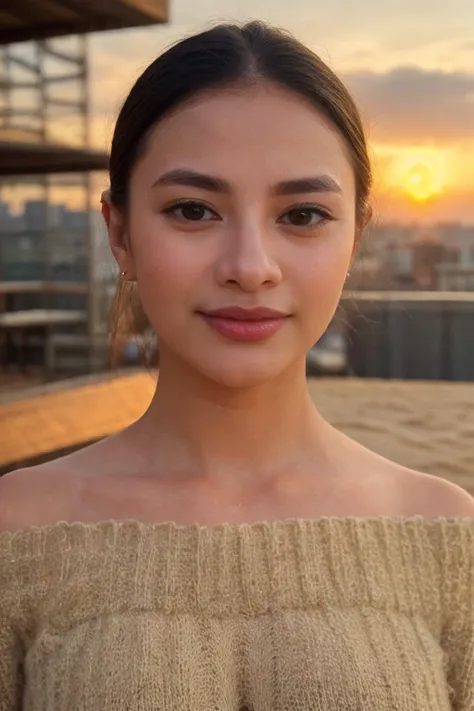 solo, realistic, (1girl), (asian) (woman), white skin, milky skin, (((Black Shag Haircut Hairstyle))), (((Bored, A slack jaw, drooping eyelids, and a slightly uninterested gaze.))), ((((Off-the-shoulder_sweater:1.4),(Distressed_jeans:1.3),(White_sneakers:1...