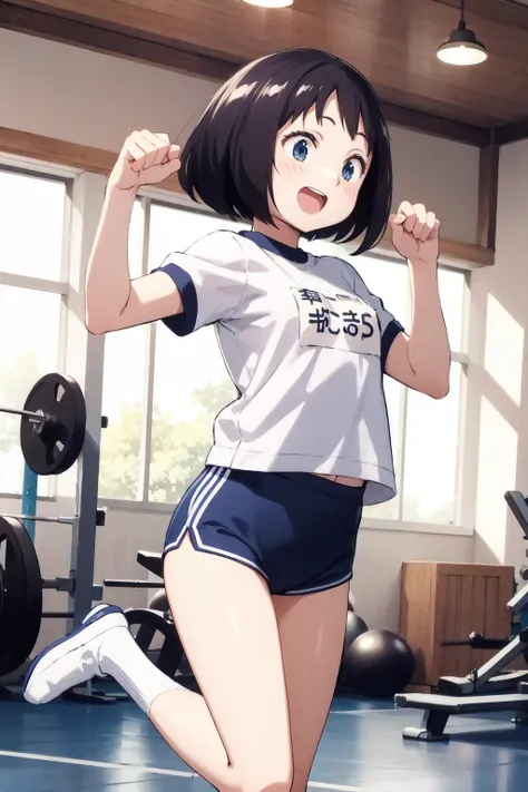 <lora:0 SJPwatari:1>,sjpwatari,dancing,jump,laughing,bob cut,gym_uniform,athletic_leotard,jersey,gym_shorts,
