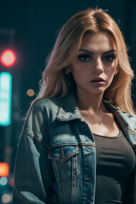 photo of S275_AlexandraStan,a stunning woman,in a (city:1.1),wearing a (jacket:1.1) and (jeans),(neon-lights),cityscape,(4k, RAW photo, best quality, depth of field, ultra high res:1.1),(absurdres, intricate, photorealistic, masterpiece, ultra-detailed:1.1...