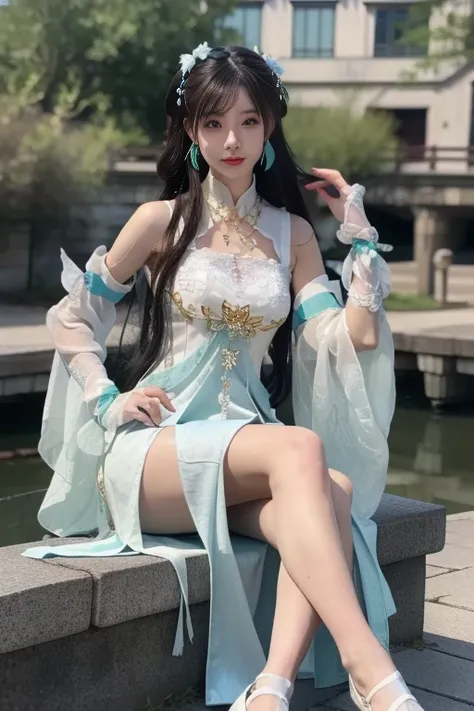 ltra-detailed,highly detailed,best quality,masterpiece,illustration,realistic,photorealistic,
suwen, 1girl, solo, cosplay, mole, 
hanfu,chinese clothes, necklace,  bare shoulders, detached sleeves, long sleeves, detached collar, shoes, 
hair ornament, hair...