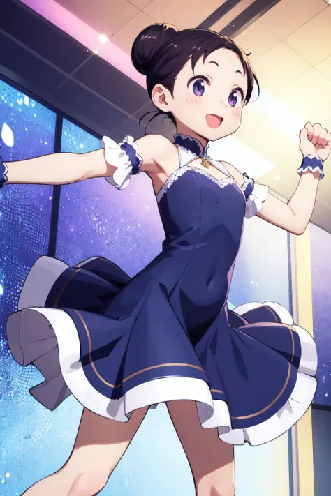 <lora:0 SJPwatari:1>,sjpwatari,single bun,dress,dancing,smile,