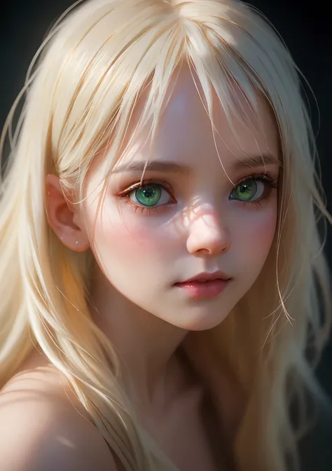 (best quality, high-quality, masterpiece:1.2, 4k full HD, close portrait, photo) of a (woman posing, Asian girl, aesthetic model), (beautiful face:1.2, cute face, long white hair, big green eyes, naked, albino girl), (dynamic angle, most detailed photograp...