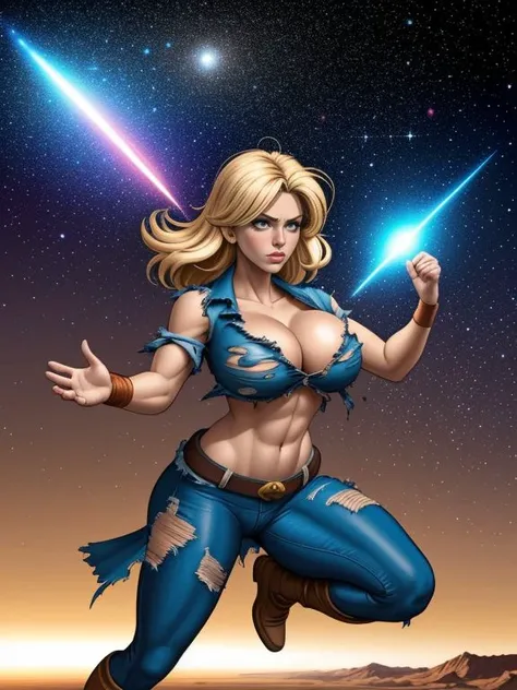 <lora:LORA-XenoDetailer-v3:1.25>
"Across the XenoVERSE" Bannerhead, Live Action Comic Book Cover, ultrarealstic digital line art,
Superhero Gabby_Stallone is Bimbo-Hulk, flying through space, orbiting earth, dynamic view, ((torn clothes, torn shirt)), (BE...