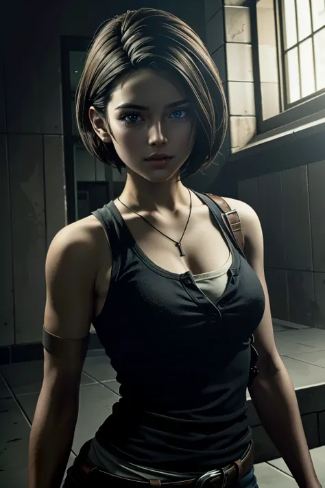 ((ultra detailed, masterpiece, absurdres))
RE3Jill, 1girl, solo, brown hair, blue eyes, short hair, cowboy shot