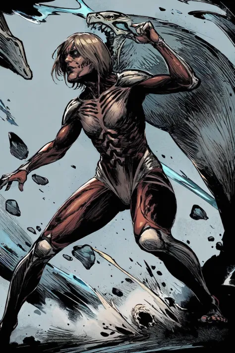 (masterpiece, highres, detailed),full body,fantasy,<lora:wkstyle>,wkstyle,<lora:FemaleTitanV2:0.8>, female titan,