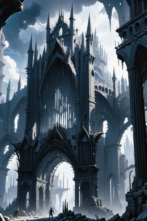 a ruined fantasy megastructure at the beginning of reality, masterpiece<lora:EnvyBetterHiresFixXL01:0:hr=1><lora:EnvyGothicXL01:1>