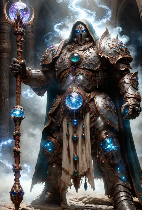a pretty battle mage WizardCoreAI  holding a staff, magic armor, huge golem mede of glass, sparkly amazing octane render,  very high quality of the image and lots of good details, thick dust, cinematic, atmospheric, aetheric energy electric charges, lots o...